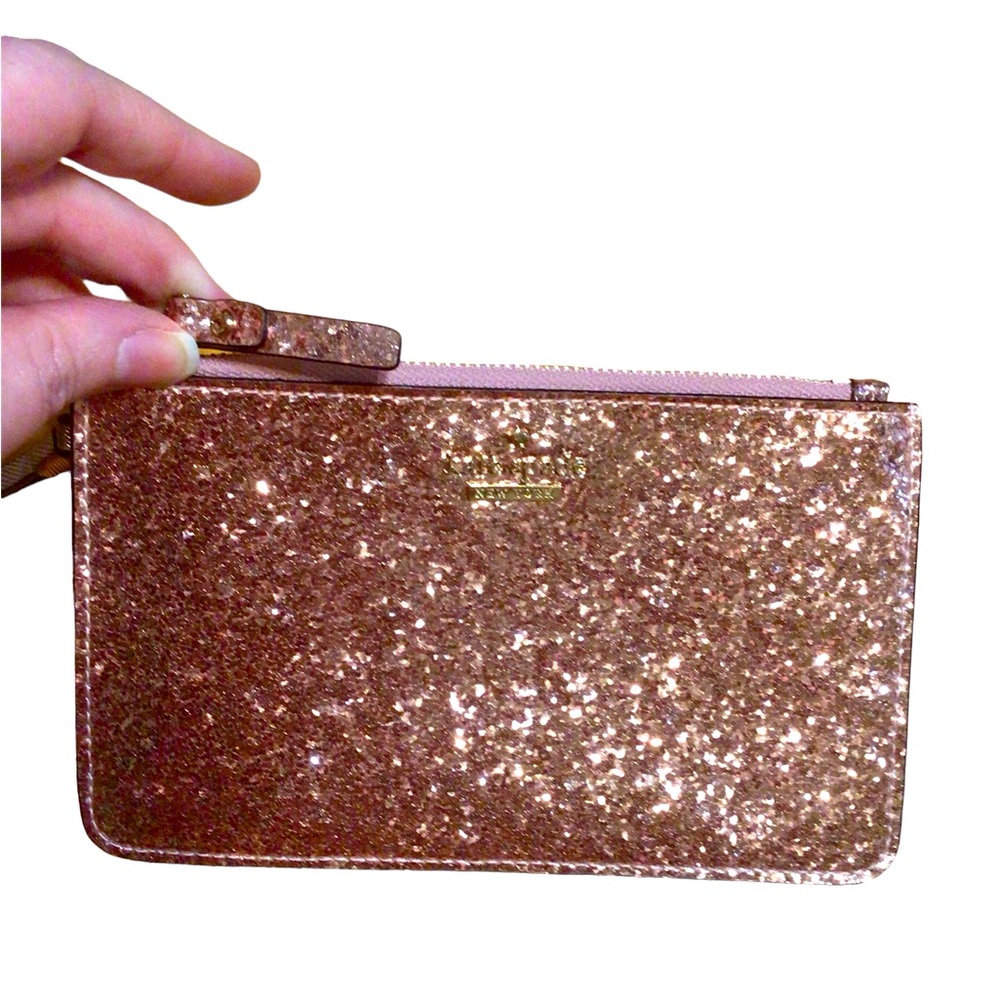 EUC Kate Spade Glitter Bug Wristlet in Rose Gold